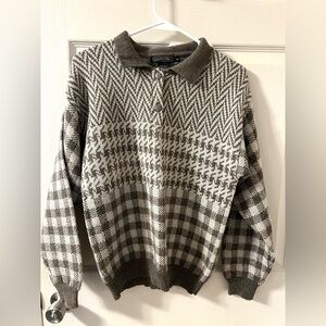 Vintage White Stag 1/2 Button Pullover Houndstooth Men's Sweater Size S